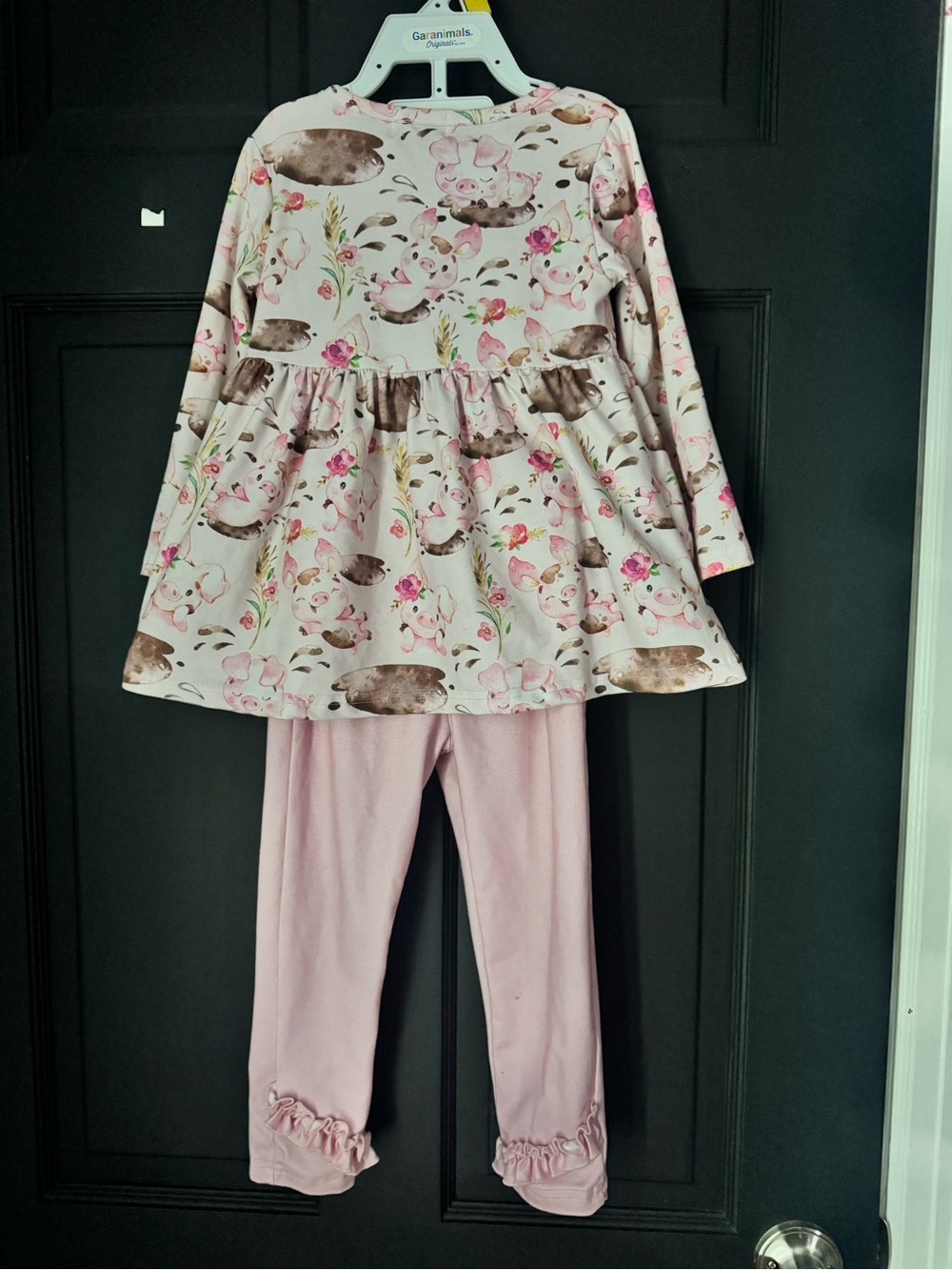 Pink Floral Animal-Print Girls Set with Ruffle Leggings